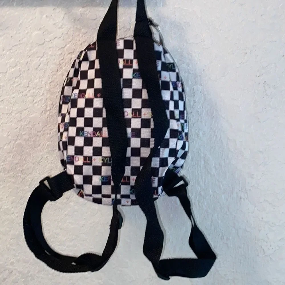 NWT Kendall & Kylie Mini Backpack black/white checkered rainbow